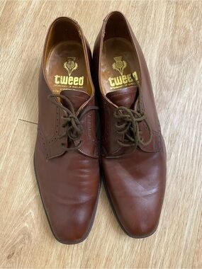 Tweeds Men's Cognac Brown Leather Derby Shoes